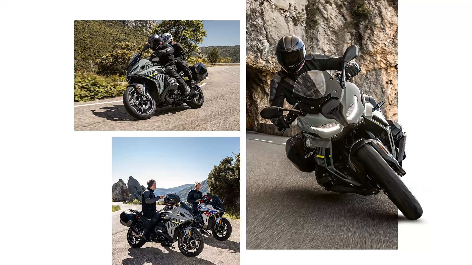 BMW Motorrad R 1300 RT stationnée devant un paysage urbain